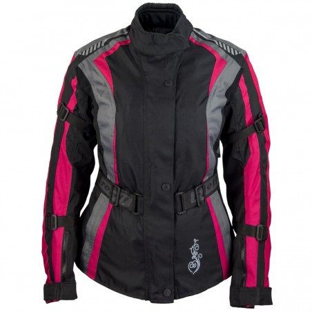Roleff RO904 Damen Motorradjacke – Pink/Schwarz/Grau, wasserdicht, atmungsaktiv & mit Protektoren