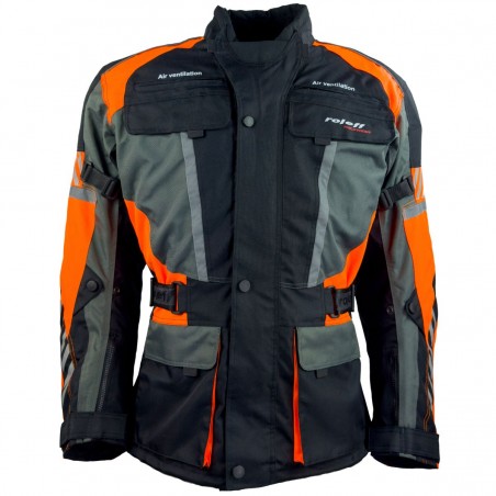 Roleff RO16012 Motorradjacke – Schwarz/Neon-Orange, wasserdicht, atmungsaktiv & mit Protektoren