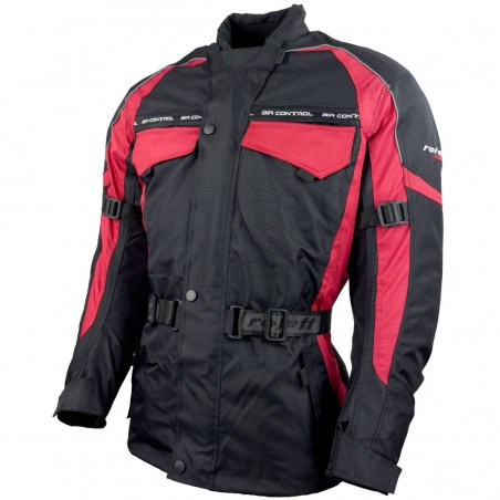 Robuste Motorradjacke mit Membrane und Thermofutter in Schwarz / Rot