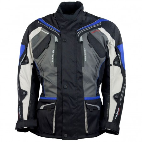 Roleff RO15112 Motorradjacke – Schwarz-Grau-Weiß-Blau, wasserdicht, atmungsaktiv & mit Protektoren