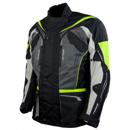 RO15113 - Motorradjacke in Schwarz / Grau / Weiß / Neongelb