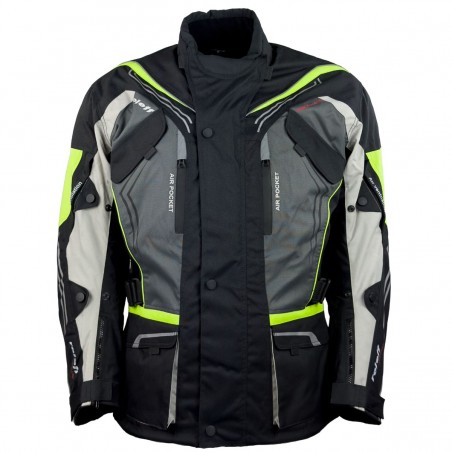 Roleff RO15113 Motorradjacke – Schwarz-Grau-Neongelb, wasserdicht, atmungsaktiv & mit Protektoren