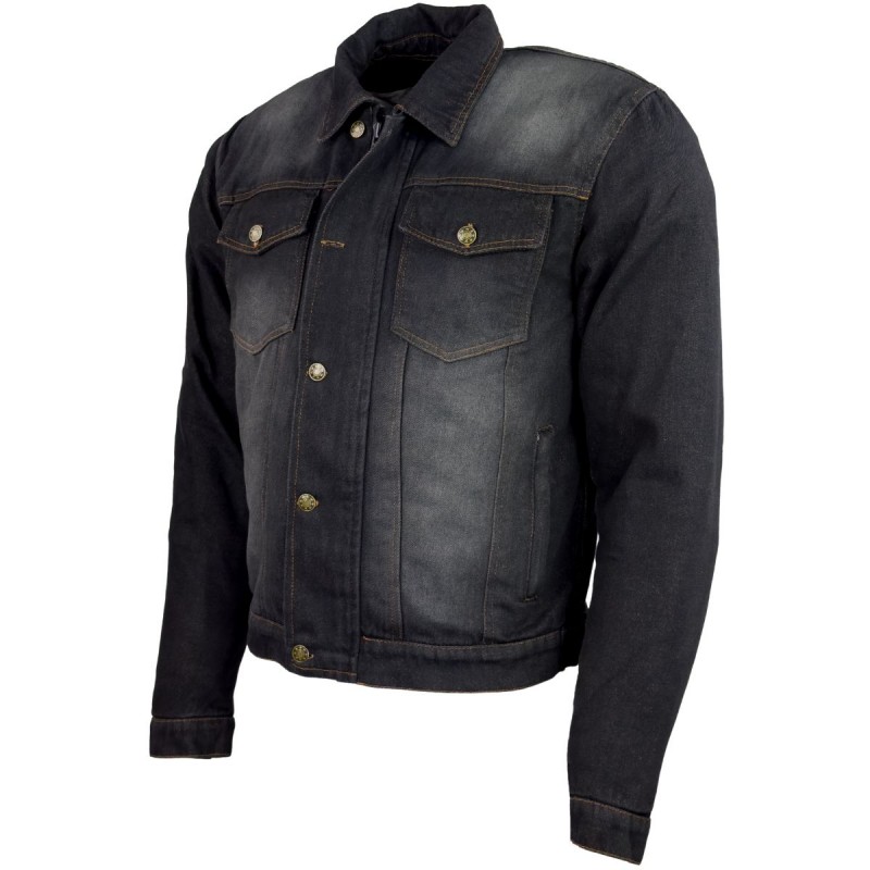 Roleff RO1514 Motorrad-Jeansjacke – Schwarz/Stonewashed, Aramidverstärkung, Protektoren & herausnehmbare Klimamembrane - 1