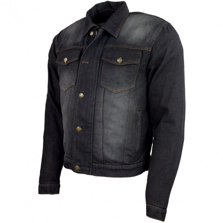 RO1514 - Schwarze Roller- / Motorrad-Jeansjacke mit Aramidverstärkung