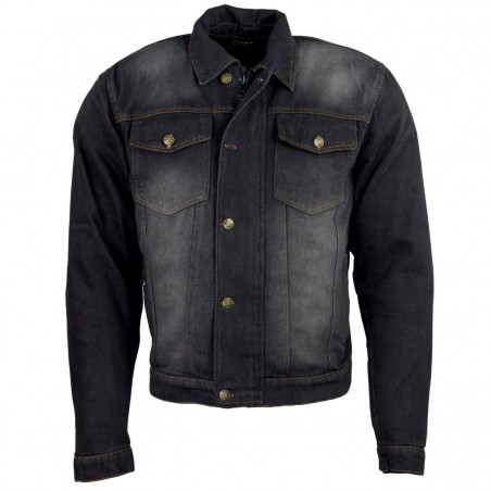 Roleff RO1514 Motorrad-Jeansjacke – Schwarz/Stonewashed, Aramidverstärkung, Protektoren & herausnehmbare Klimamembrane