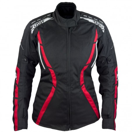 Roleff RO15091 Damen Motorradjacke – Schwarz-Rot, wasserdicht, atmungsaktiv & mit Protektoren