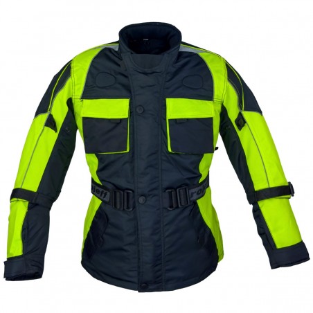 Roleff RO433K Kinder-Motorradjacke – Neongelb/Schwarz, wasserdicht, atmungsaktiv & mit Protektoren