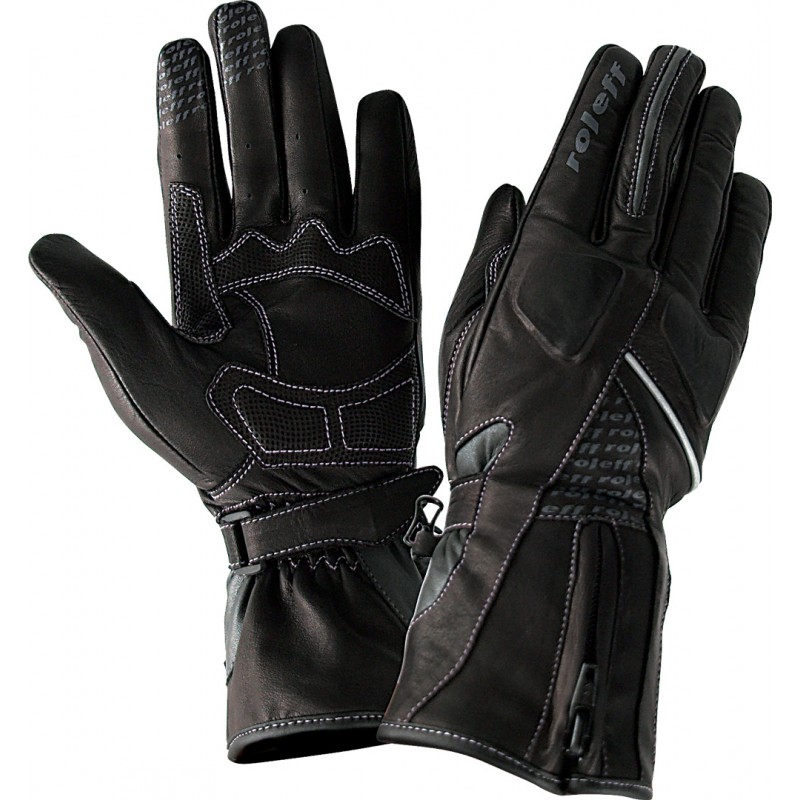 RO76 - Schwarze Motorrad- Damenhandschuhe aus Leder - 1