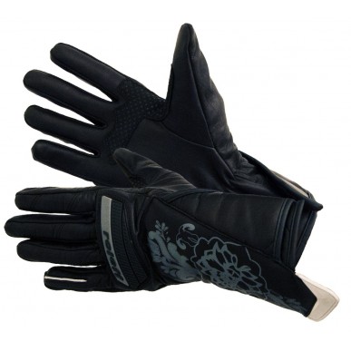 RO79 - Modischer, schwarzer Motorradhandschuh für Damen mit aufwändigem Blumenmuster - 1