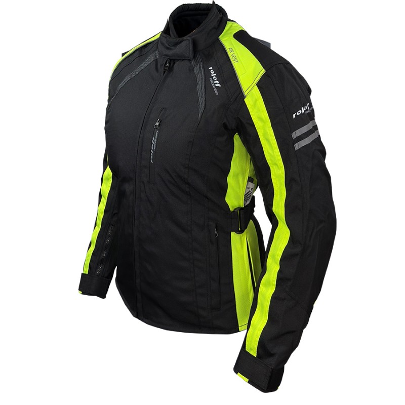 Roleff RO981 Damen Motorradjacke – Schwarz-Neongelb, wasserdicht, atmungsaktiv & mit Protektoren - 1