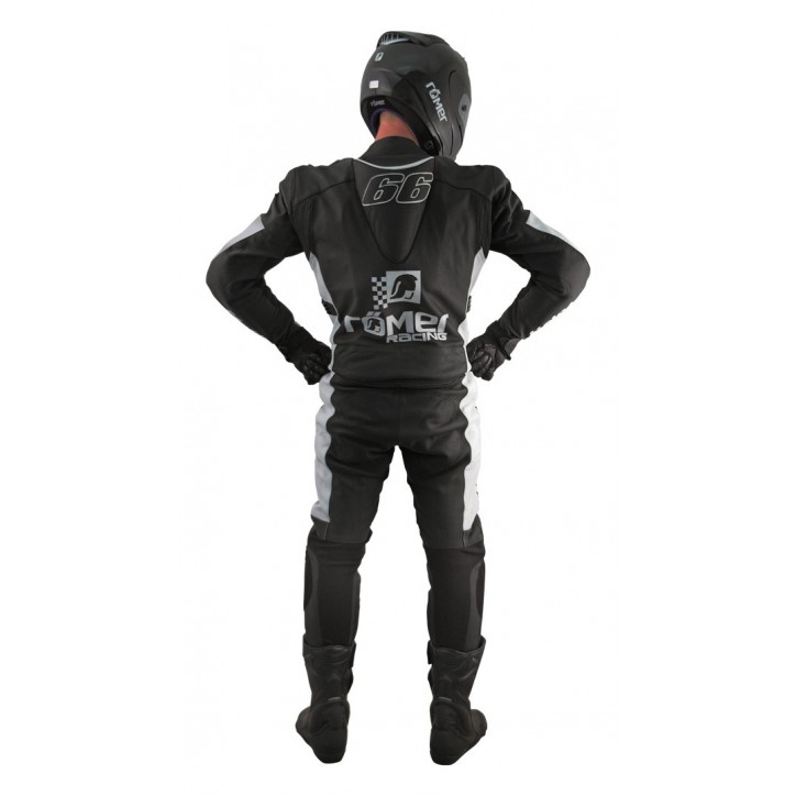 RO312 - Leder- Motorradkombi in schwarz / weiß mit Titaniumschleifern