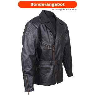 RO222 - Schwarze, klassische Lederjacke klassische im Stil der 70er - 1