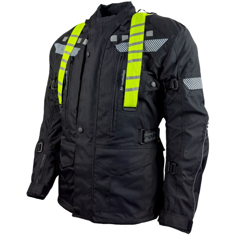 Roleff RO773 Motorradjacke – Schwarz mit abnehmbarer Neon-Weste, wasserdicht, atmungsaktiv & mit Protektoren - 1