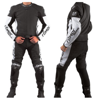 RO310 - Leder- Motorradkombi in schwarz / weiss mit Titaniumschleifern - 2