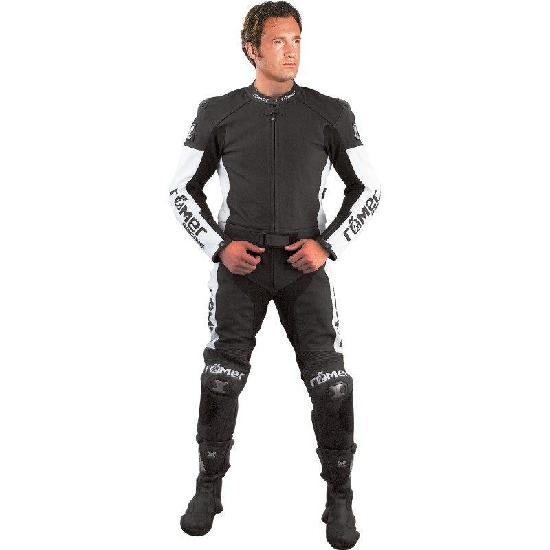 RO310 - Leder- Motorradkombi in schwarz / weiss mit Titaniumschleifern - 1