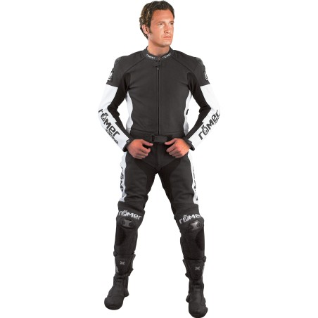 RO310 - Leder- Motorradkombi in schwarz / weiss mit Titaniumschleifern - 1