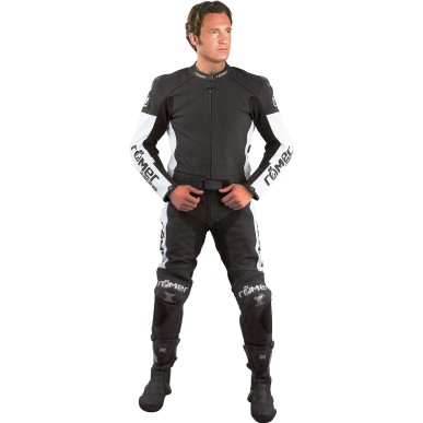 RO310 - Leder- Motorradkombi in schwarz / weiss mit Titaniumschleifern - 1