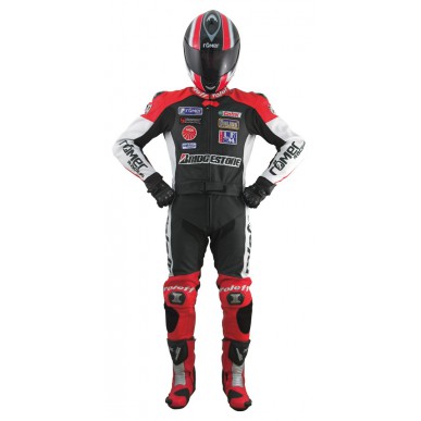 RO313 - Leder- Motorradkombi in rot / schwarz / weiß mit Titaniumschleifern - 1