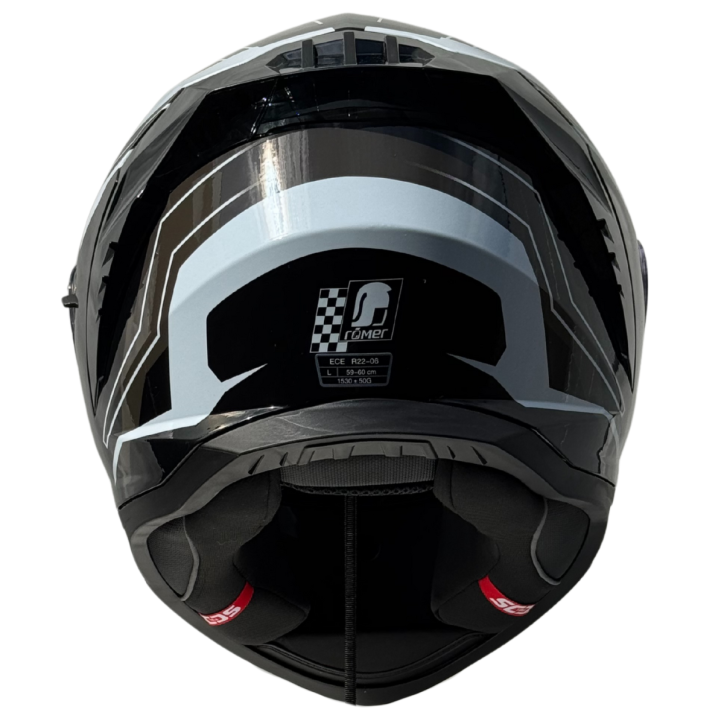 RR20172 - Römer Motorradhelm - Integralhelm mit Sonnenvisier, schwarz/grau/weiss glänzend RR20172 - Römer Motorradhelm - Integralhelm mit Sonnenvisier, schwarz/grau/weiss glänzend