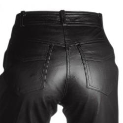 RO2 - Schwarze, klassische Lederjeans mit Taschen für Protektoren