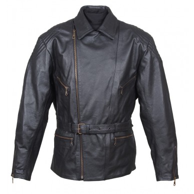 RO222 - Schwarze, klassische Lederjacke klassische im Stil der 70er - 2