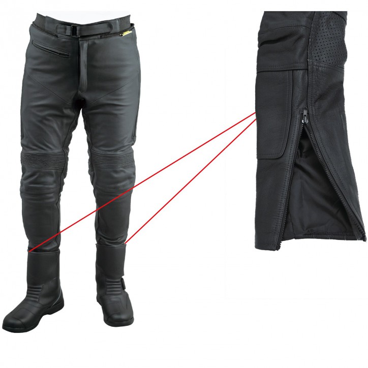 RO16 - Stiefel- Motorradhose aus hochwertigem Rind-Nappaleder und kompletter Sicherheitsausstattung